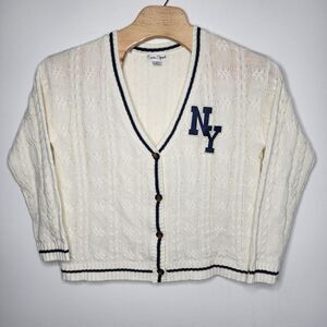 Vintage Women's 1X Letterman Cable Knit Button‎ Cardigan Sweater Caren Sport